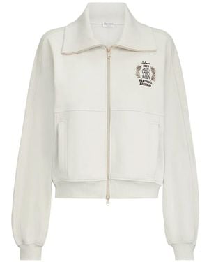 Brunello Cucinelli Cotton Smooth French Terry Sweatshirt With Zip And Embroidered Logo - White