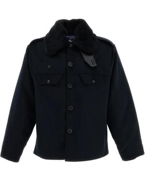 Junya Watanabe Shearling-Collar Cashmere Jacket - Blue