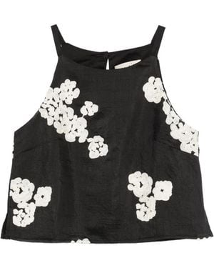 MOUTAKI Floral-Embroidered Sleeveless Blouse - Black