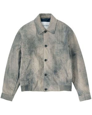 Closed Abstract-Print Classic-Collar Bomber Jacket - Grey