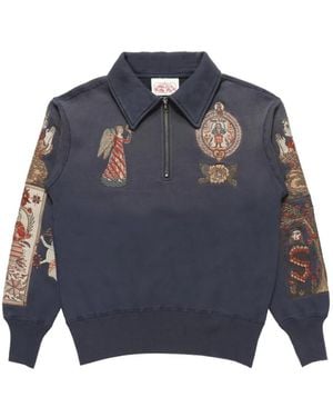 Samuel Zelig Folk Sweatshirt Mit Stickerei Und Kurzem Reißverschluss - Blau
