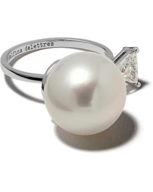 Delfina Delettrez 18Kt Pearl & Triangle Diamond Ring - White