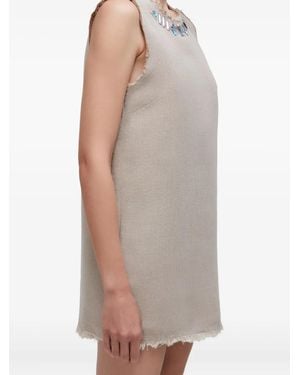 Osklen Crystal-Embellished Frayed Mini Dress - Grey