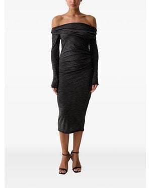 Pinko Off-Shoulder Ruched Midi Dress - Black