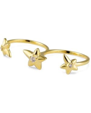 Eshvi Night Voyage Star-Detail Double Ring - Metallic