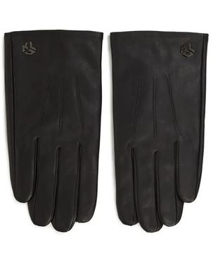 Karl Lagerfeld Logo-Plaque Leather Gloves - Black