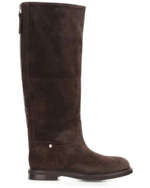 Poeve Eve Suede Rear-Zip Boots - Brown