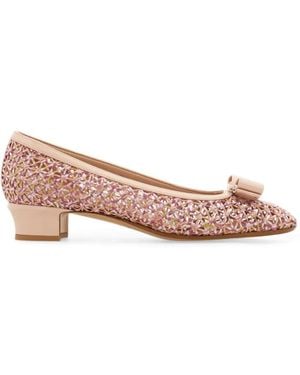Ferragamo Macramé Vara Bow Court Shoes - Pink