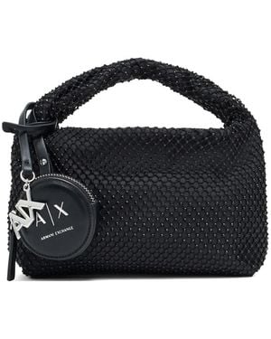 ARMANI EXCHANGE Rhinestone-Embellished Mesh Mini Cross Body Bag - Black