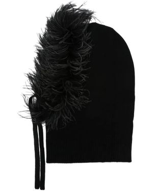 P.A.R.O.S.H. Lestat Feather-Trim Knitted Beanie Hat - Black