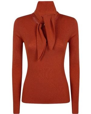 P.A.R.O.S.H. Pussy-Bow Ribbed-Knit Sweater - Red