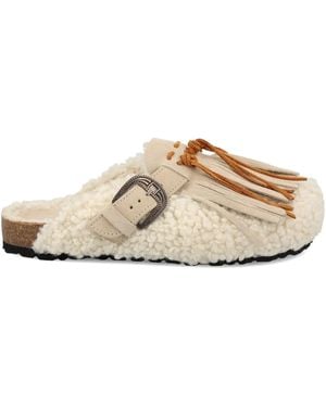 Taji バックル フリンジ ミュール - ホワイト