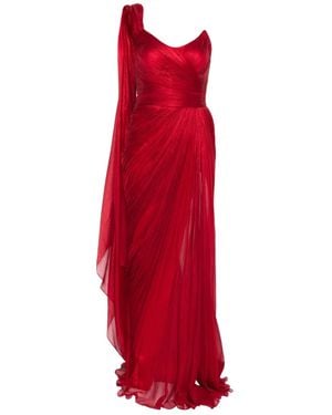 IRIS SERBAN Clarice asymmetric-sleeve draped maxi dress - Rot