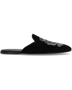 Dolce & Gabbana Logo-Embroidered Slippers - Black