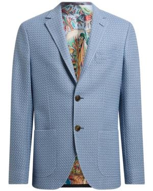Etro Single-Breasted Micro-Pattern Cotton Blazer - Blue