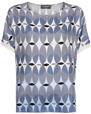 Lorena Antoniazzi Geometric-Print Silk T-Shirt - Blue