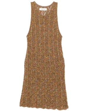 Circus Hotel Sequin-Embellished Crochet-Knit Mini Dress - Natural