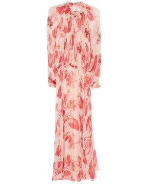 Fendi Abito Lungo Plissettato A Fiori - Rosso