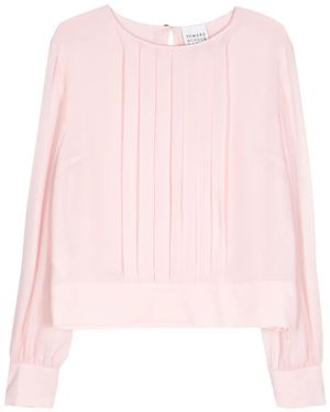 Edward Achour Paris Pleat-Detailed Sheer Blouse - Pink
