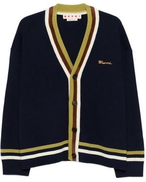 Marni Embroidered Striped Cardigan - Blue