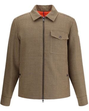 Moncler Houndstooth-Pattern Zip-Front Jacket - Green