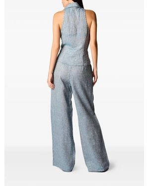 Hevron Striped Wide Leg Pants - Blue