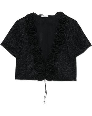 Oséree Rose-Embellished Glitter-Detail Top - Black