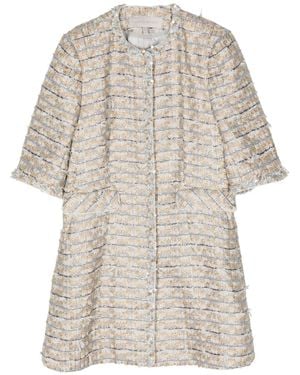 Shiatzy Chen Beaded-Trim Tweed Coat - Natural