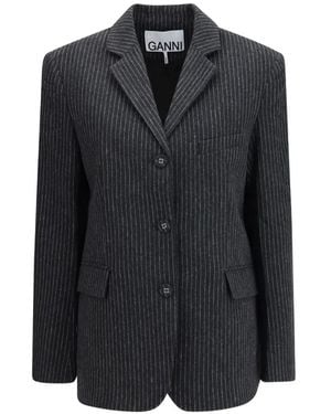 Ganni Pinstriped Blazer - Black