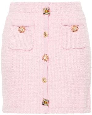 Self-Portrait 'Knitted Mini Skirt With Jewel Buttons - Pink