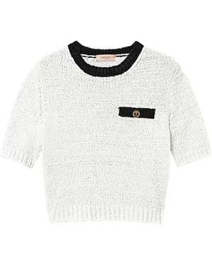 Twinset Oval T Button Cropped Jumper - White