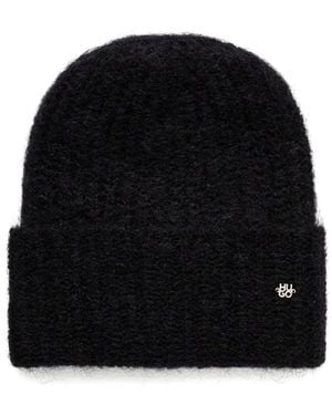 HUGO Logo-Lettered Ribbed Beanie - Black