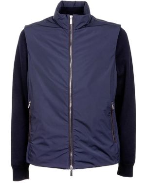 Moorer Zip-Up Knitted-Sleeve Jacket - Blue