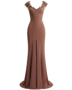 Gemy Maalouf Beaded-Neckline Dress - Brown