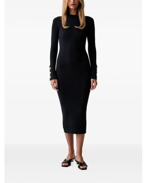 Twinset Midi Ribbed-Knit Button-Cuff Dress - Black