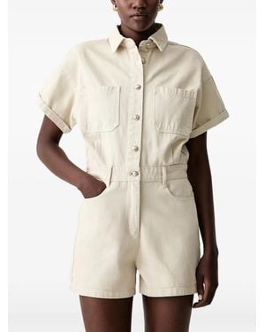 Morgan Button-Up Short-Sleeve Playsuit - Natural