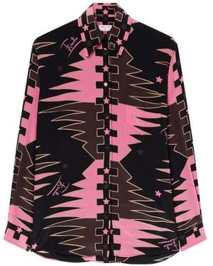 PUCCI Valdimontone Print Oversized Silk Shirt - Black