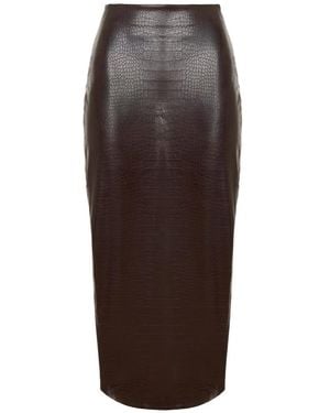 Wolford Crocodile-Effect Slit-Detail Mini Pencil Skirt - Brown