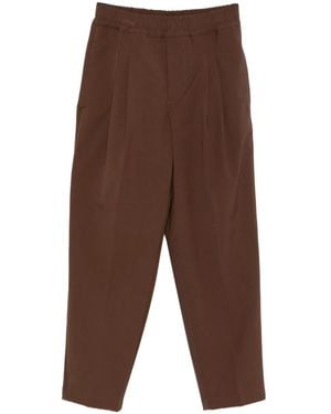 Yes London Elasticated-Waist Pleated Trousers - Brown