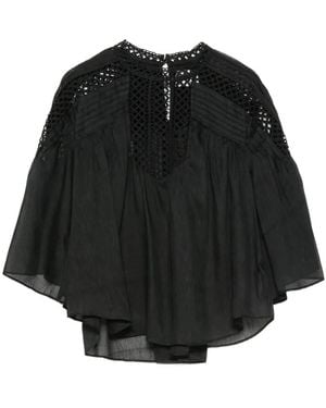 Isabel Marant Polda Crochet-Knit Pintuck Shirt - Black