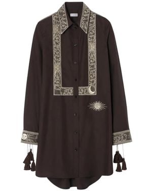Burberry Embroidered Silk Shirt Dress - Brown