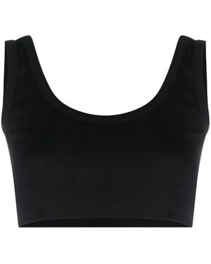 Palm Angels Logo-Print Cropped Tank Top - Black