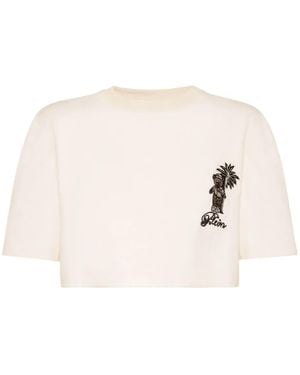 Philipp Plein Embroidered Cropped Top - Natural