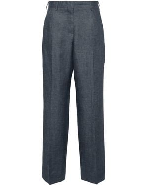 Palm Angels Linen Side-Stripe Straight-Leg Pants - Blue