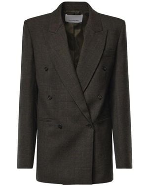 Frankie Shop Glen-Plaid Double-Breasted Blazer - Black