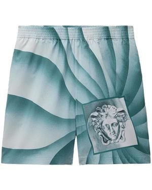 Versace Short En Coton À Imprimé Graphique - Blue
