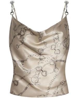 L'Agence Calista Horsebit-Print Top - Natural