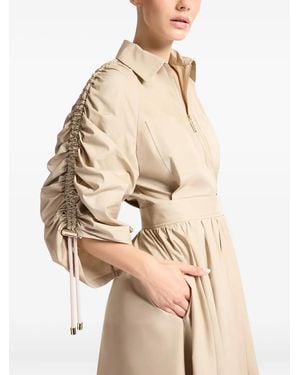 Elie Saab Zip-Front Gathered-Sleeve Maxi Dress - Natural