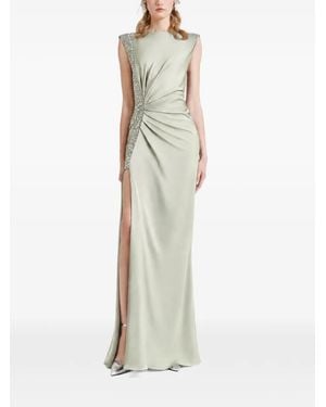 Gemy Maalouf Robe Longue Froncée À Perles - White