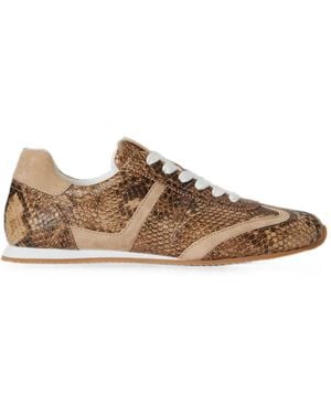Ralph Lauren Dani Python-Embossed Leather Trainers - Brown
